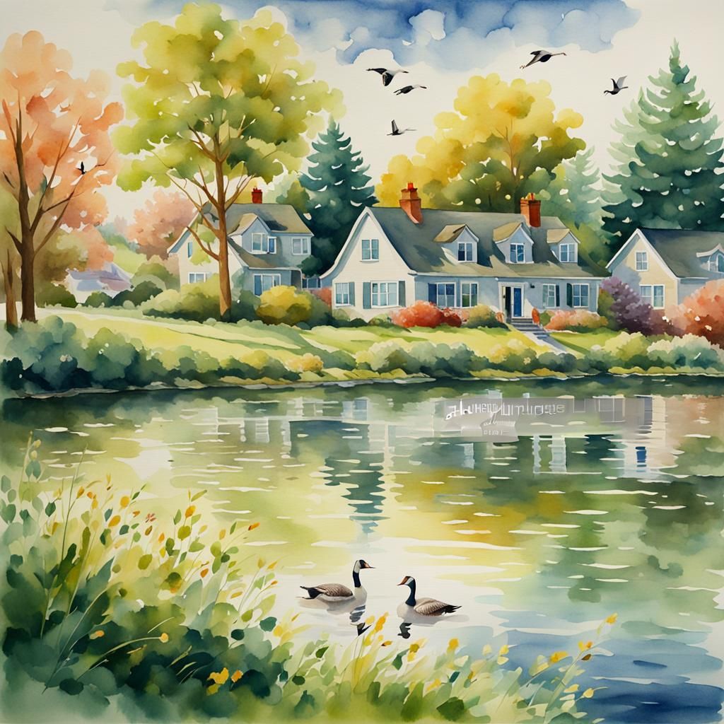 Geese Fly from Home in Watercolor Painting