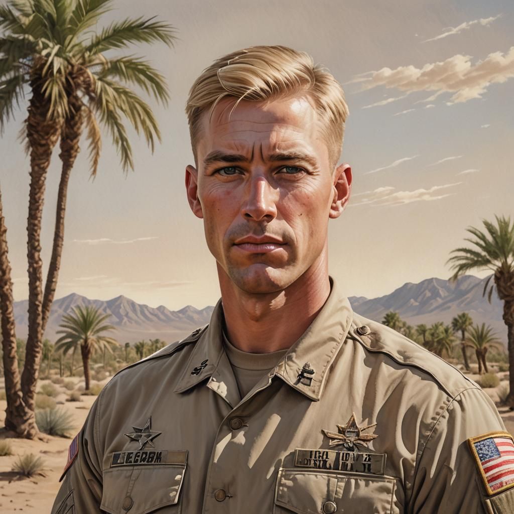 Realistic Military Portrait in Retro American Style