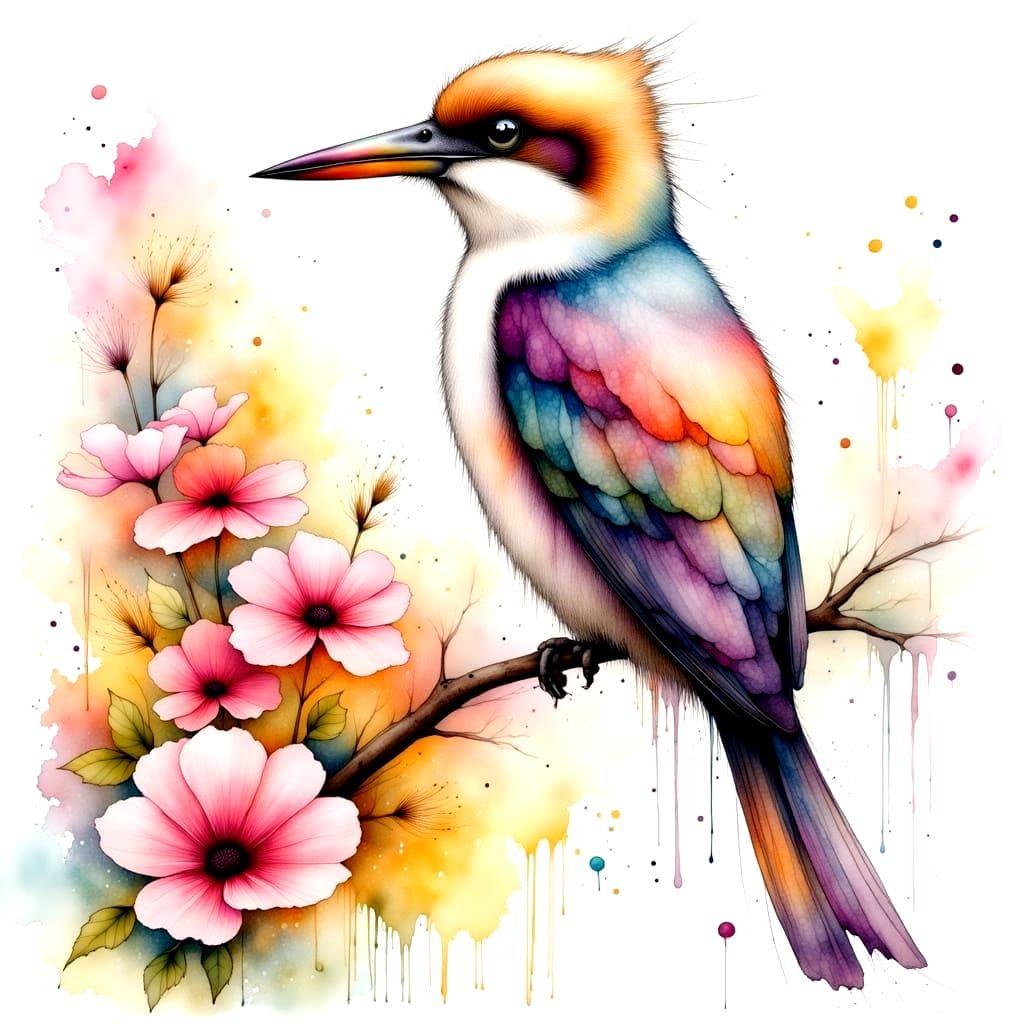 Majestic Kookaburra Emerges from Whimsical Ink Clouds in Wat...