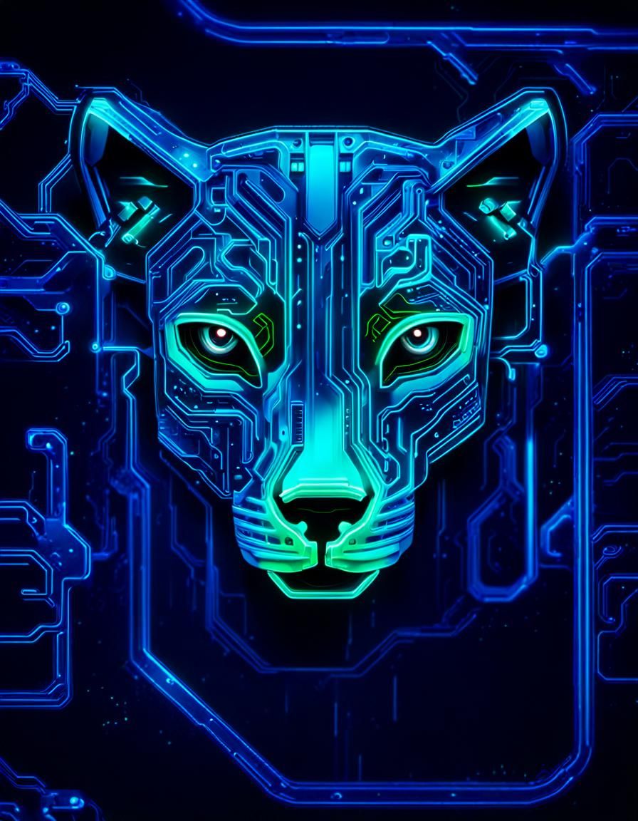 Cyberpunk Dog Face Formed From Glowing Circuit Board