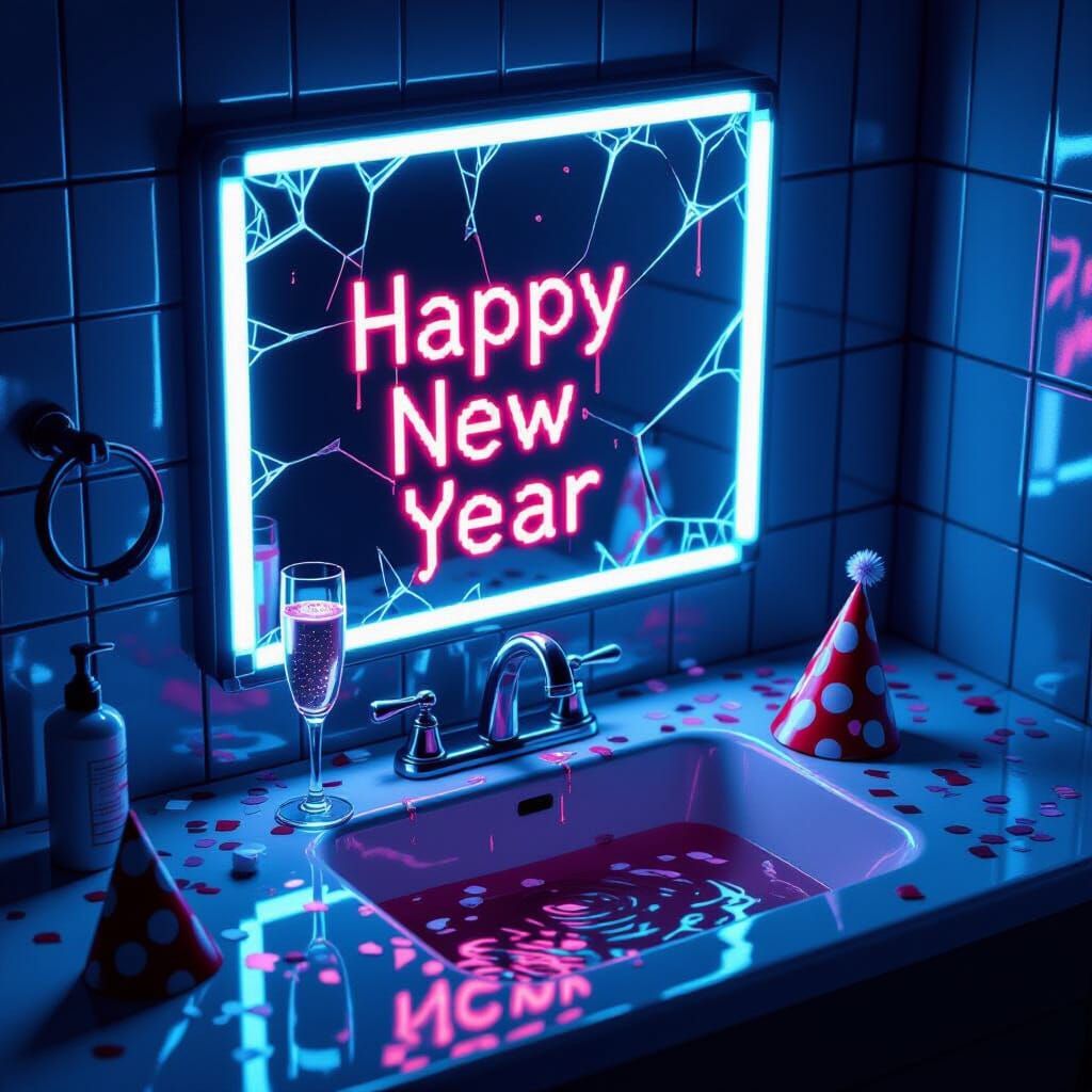 8-Bit Pixel Art of Post-New Year's Regret in Bathroom