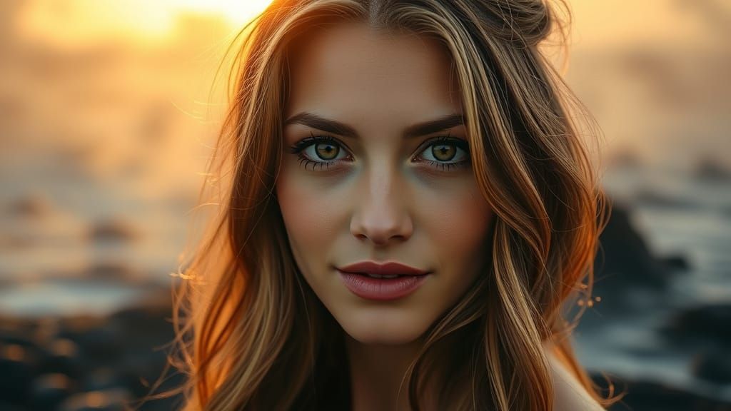 Ethereal Icelandic Goddess in Golden Sunrise Glow