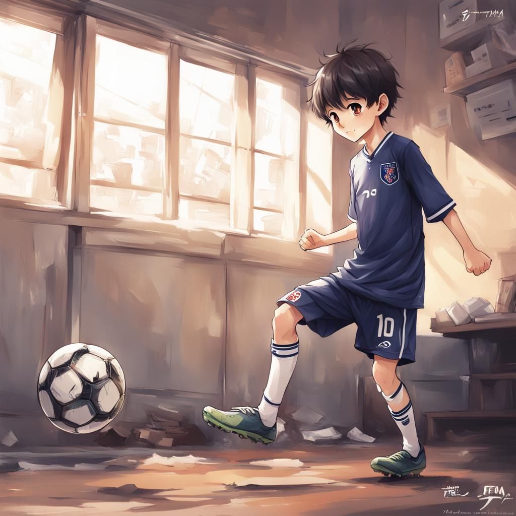 Boy Playing FIFA in Anime Style