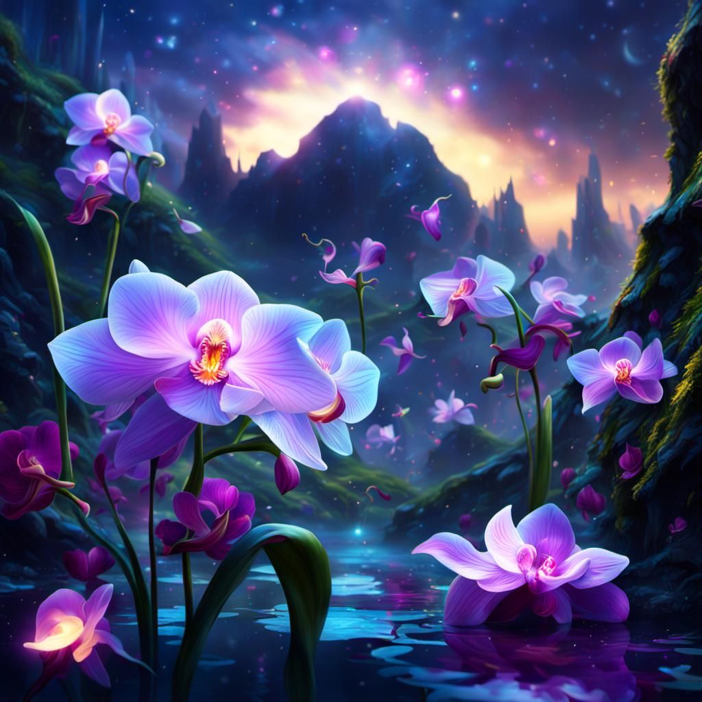 Ethereal Orchids Creation in Hyperreal Digital Painting