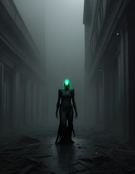 Dark Surreal Figure in Abandoned Asylum