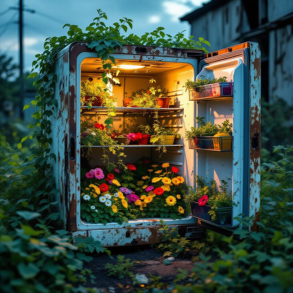 Resilient Garden Thrives in Wasteland Fridge