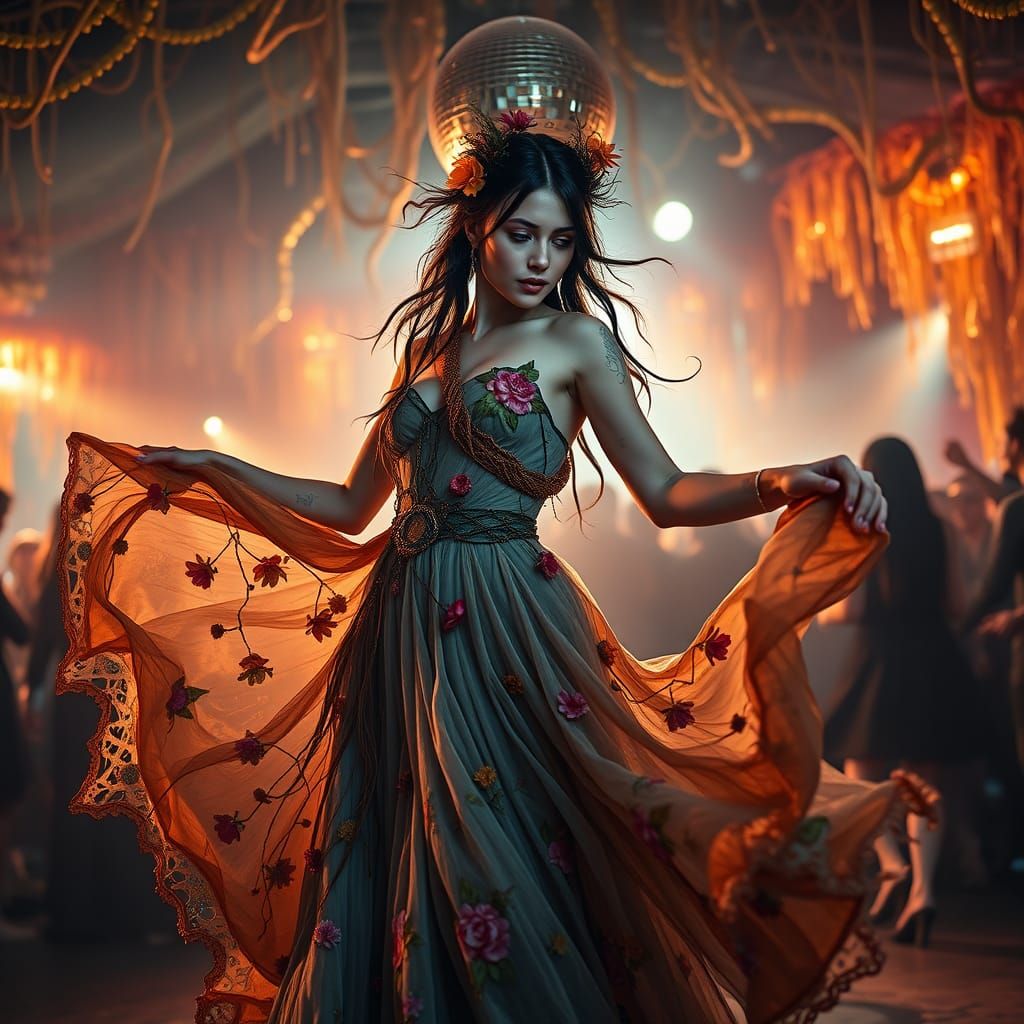Woman Dancing in Disco and Forest Nexus