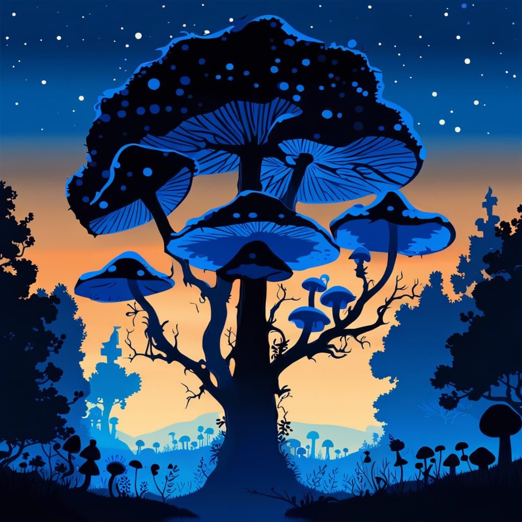 Magical Blue Fairy Forest at Night