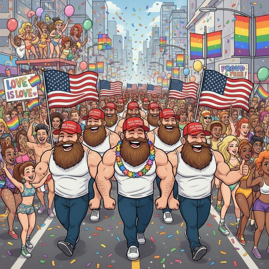 Men in MAGA Hats Join Vibrant Gay Parade