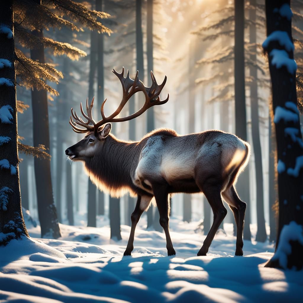 Reindeer in Mystical Forest: Cinematic Photography