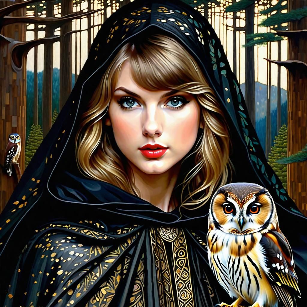 Medieval Taylor Swift in Forest, Klimt and Waterhouse Style