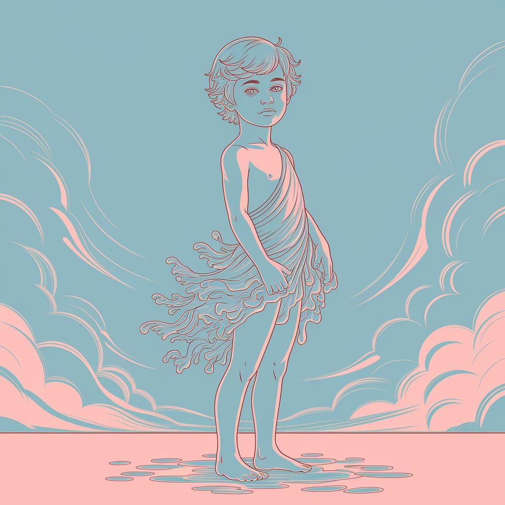 Blue Boy in Soft Pastel Glow