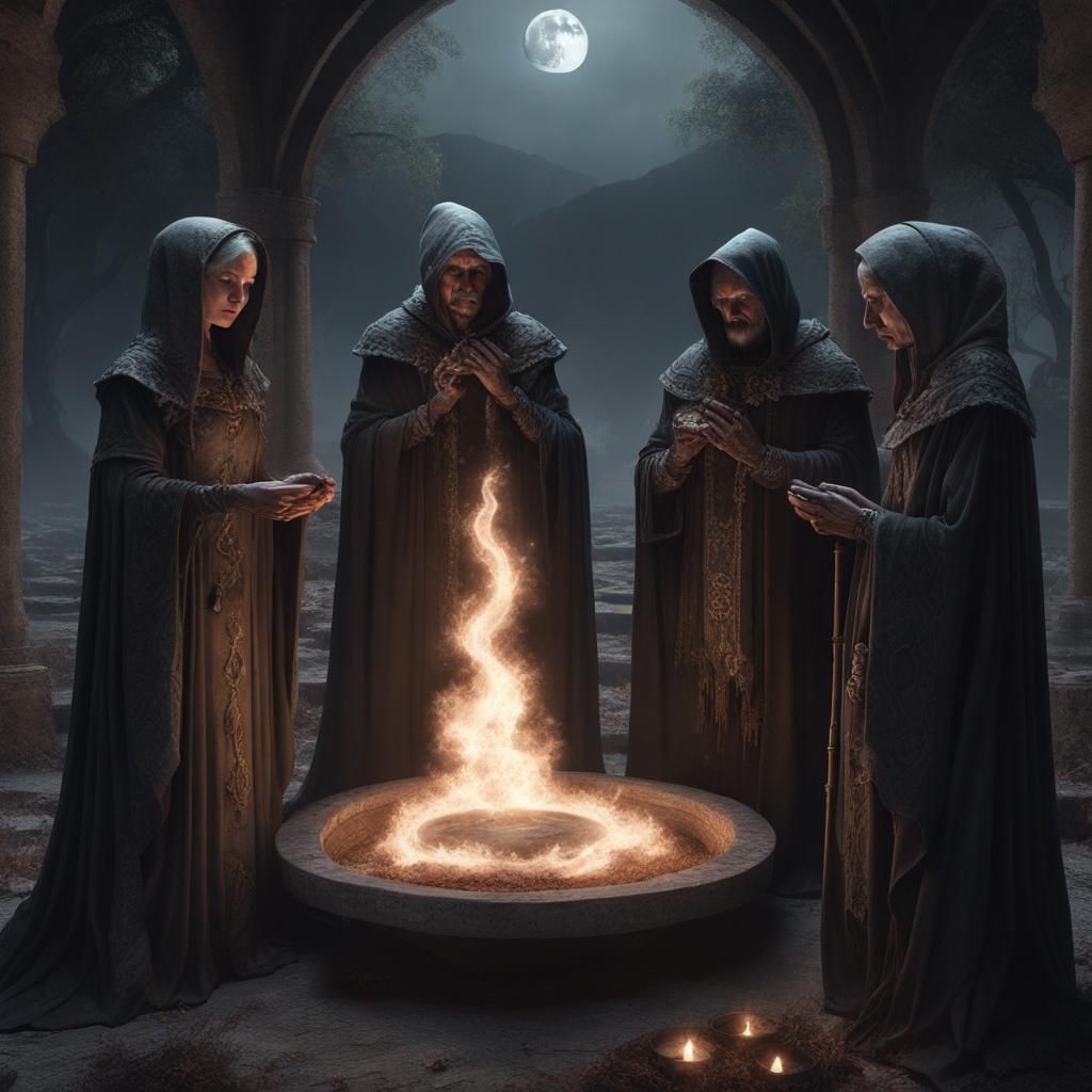 Medieval Necromancers' Moon Ceremony in Dark Fantasy Style