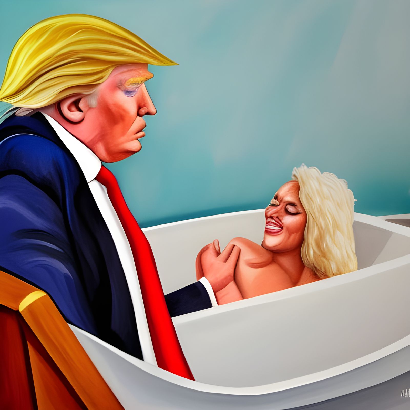 Donald Trump Bathtub Gouache Painting
