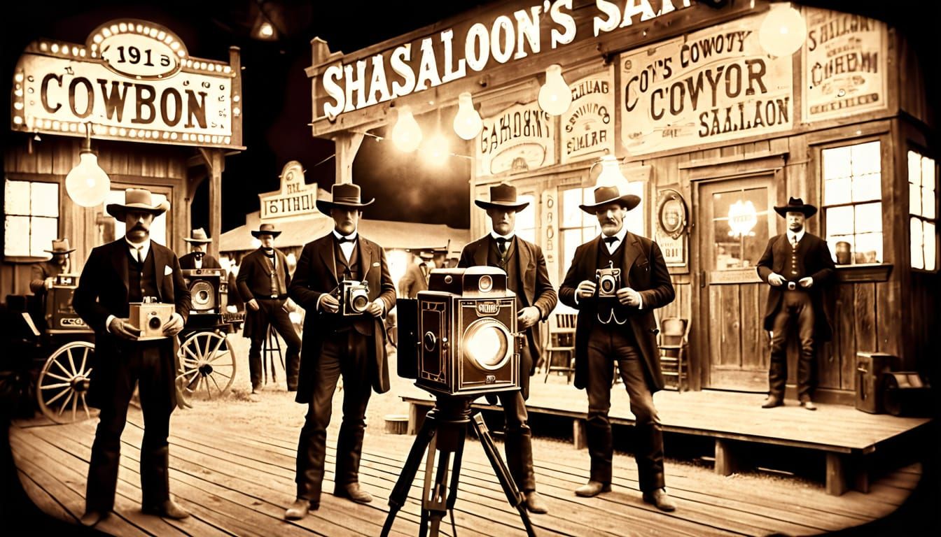 Vintage Photograph of a Man with Cowboys in Sepia Tone