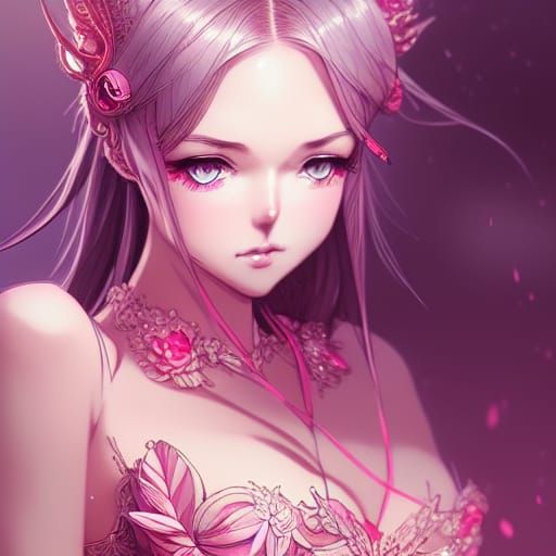 Anime Woman in Pink Outfit, Digital Illustration