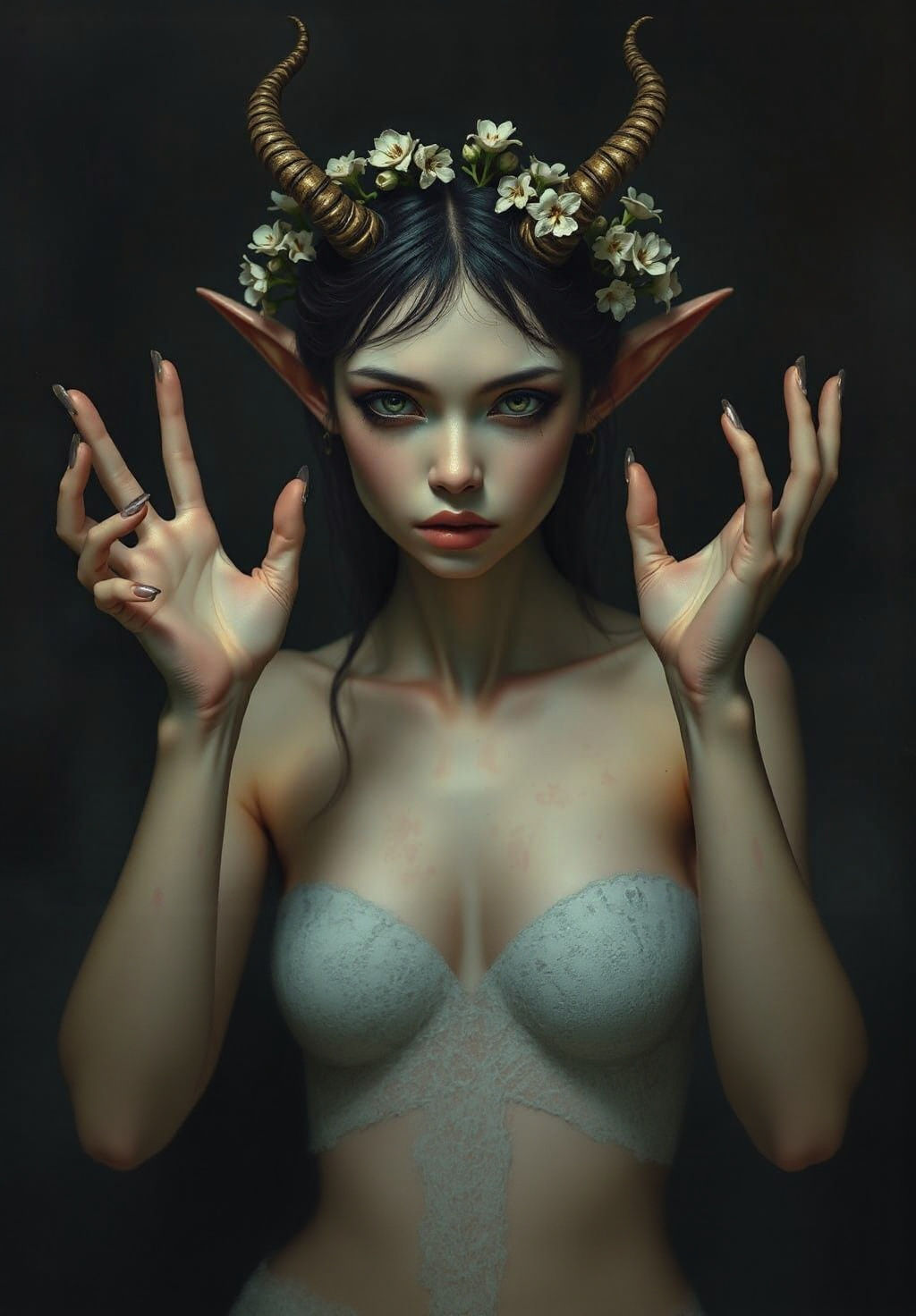 Ethereal Sprite Woman in Macabre Gesture