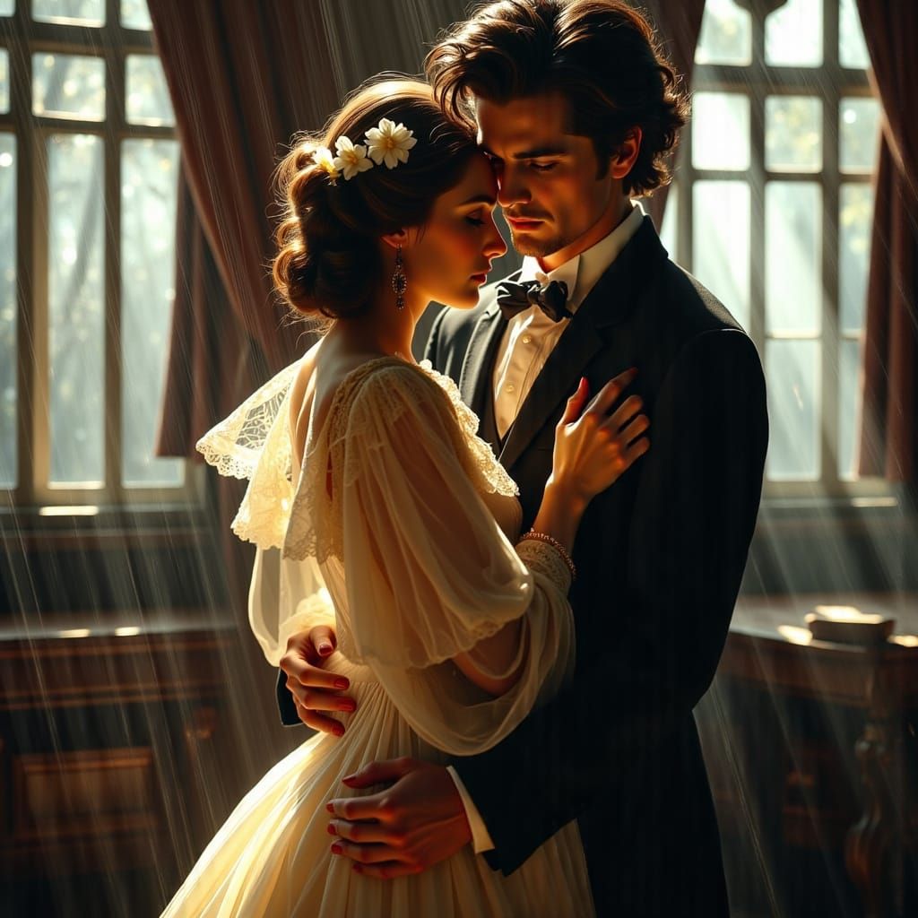 Embrace in a Palace: Stormy Impressionistic Portrait