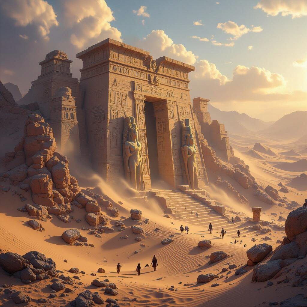 Sunken City Rises From Desert Sands in Fantasy Art Style