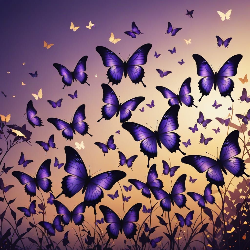 Purple Butterflies in Silhouette: Digital Art