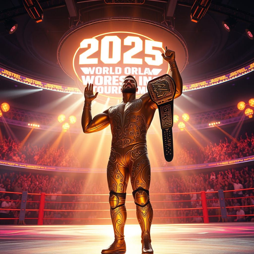 Majestic Wrestler Triumphs in Neon-Lit 2025 Arena