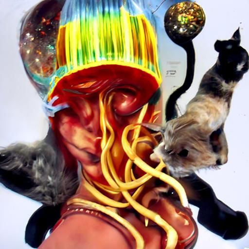 Cat with Spaghetti Crown: Astral Illustration