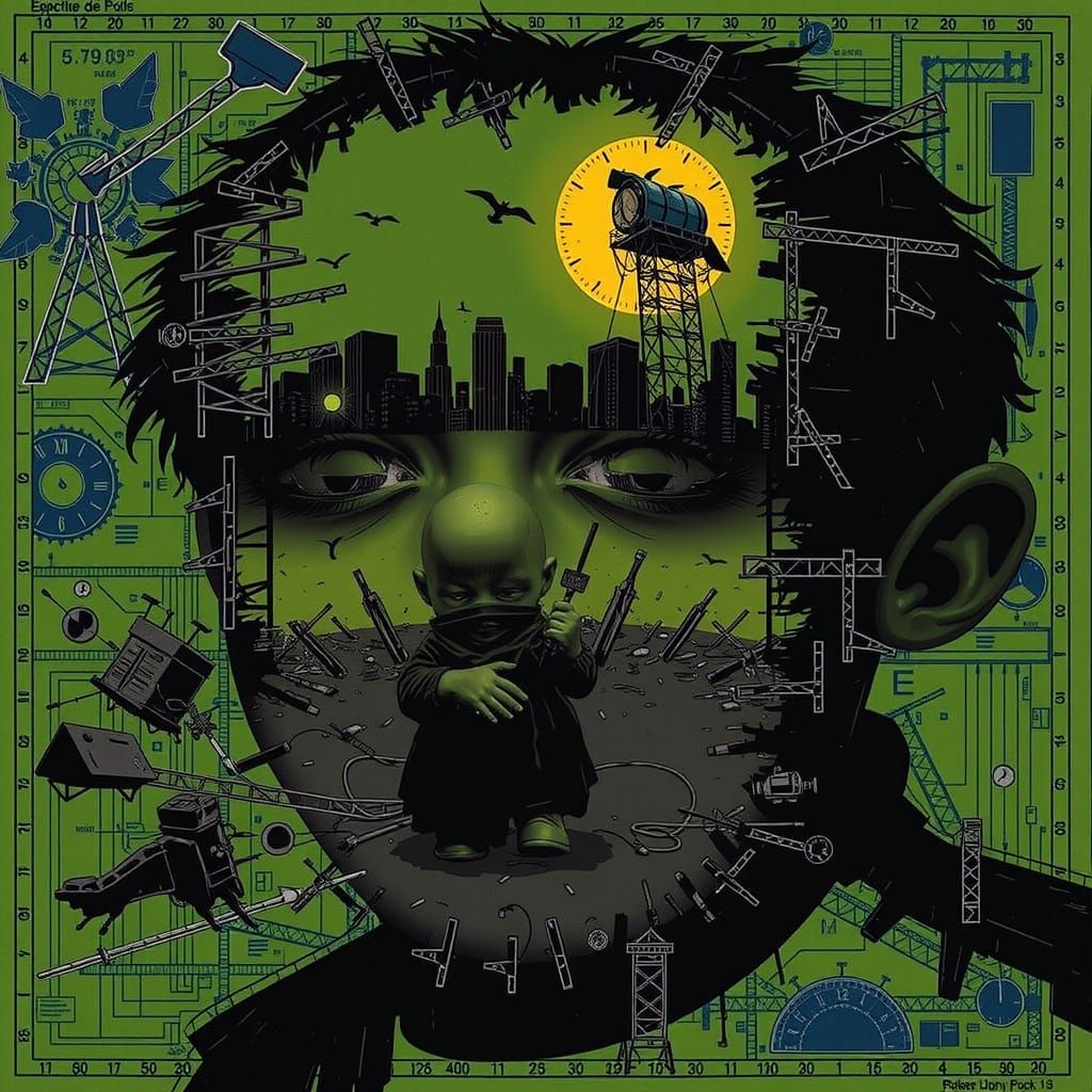 Child's Dreams in Ruined Cityscape Amidst Political Rhetoric