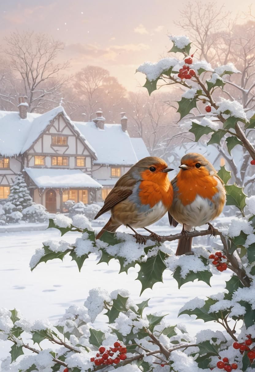 Robins in Winter Wonderland: 3D Anime Art