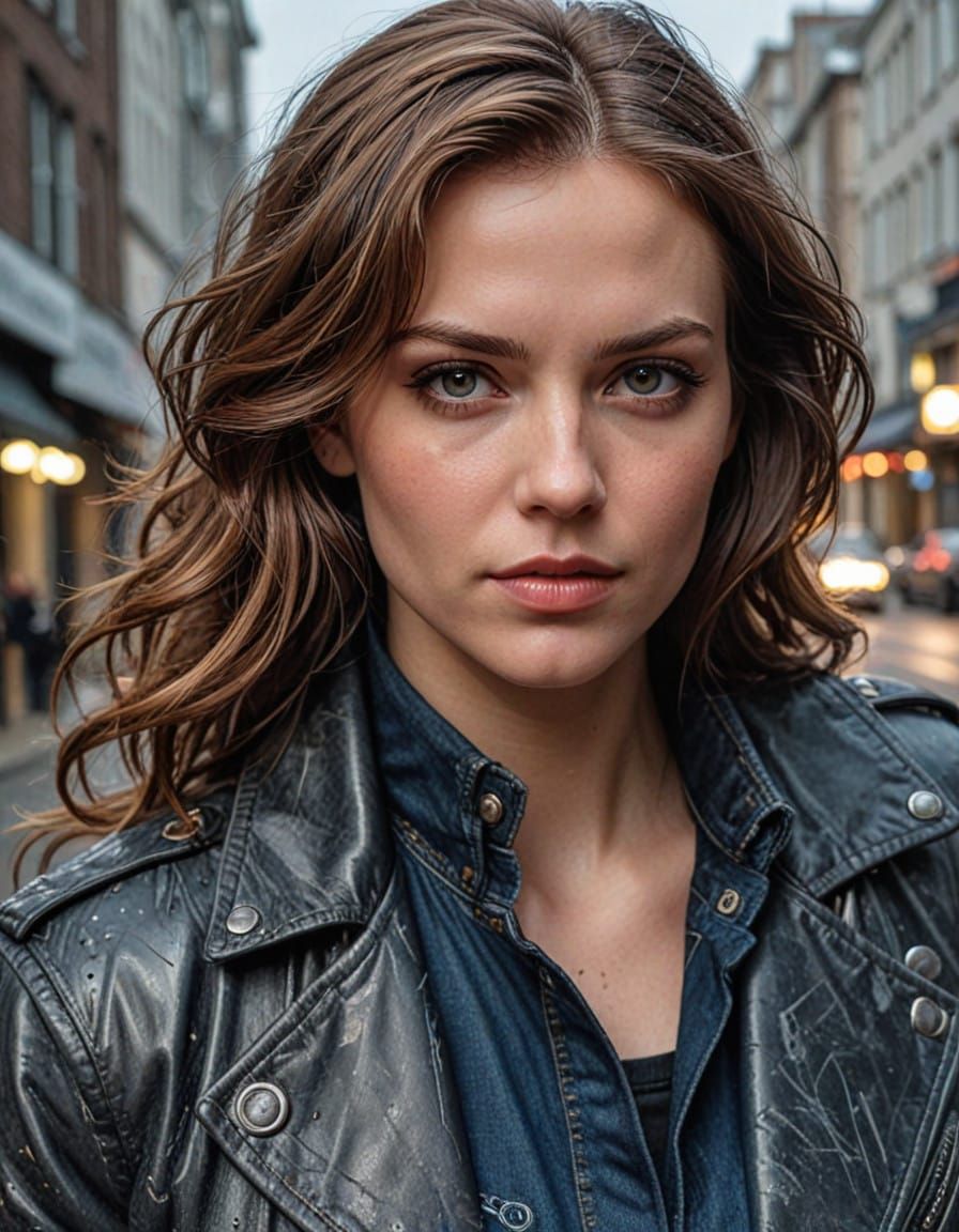 Sleek Detective in Leather Jacket Captured in Moody Nighttim...