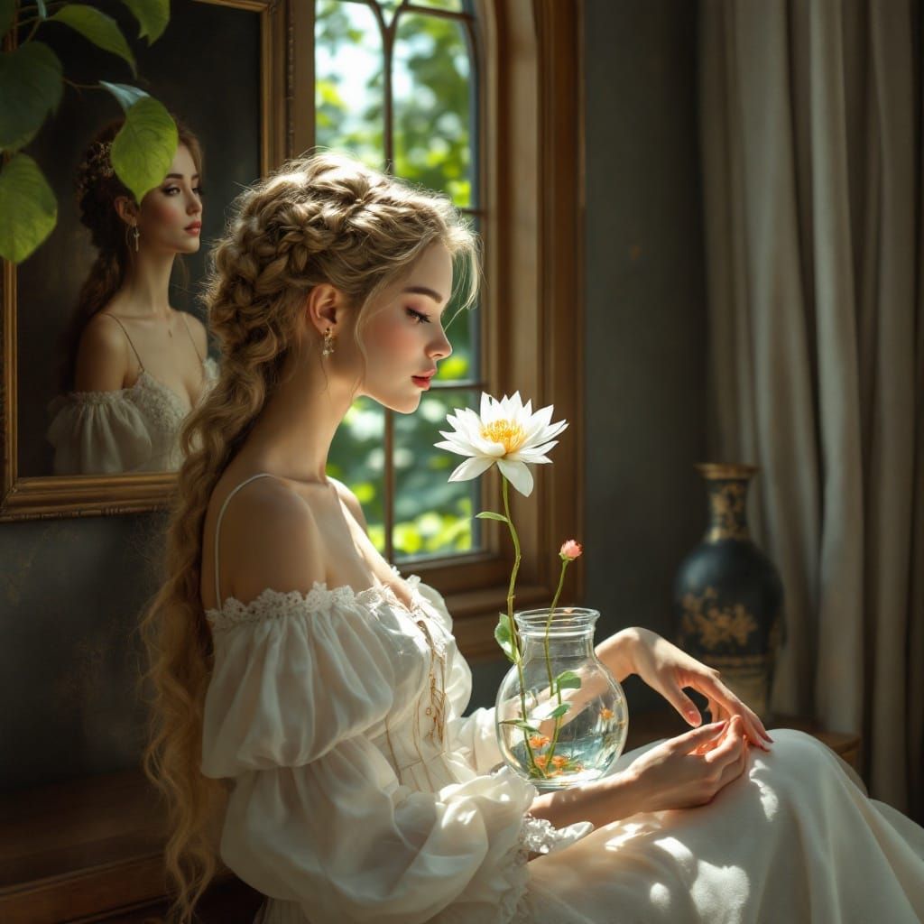Ethereal Young Woman with Intricate Crown Braid and Golden L...