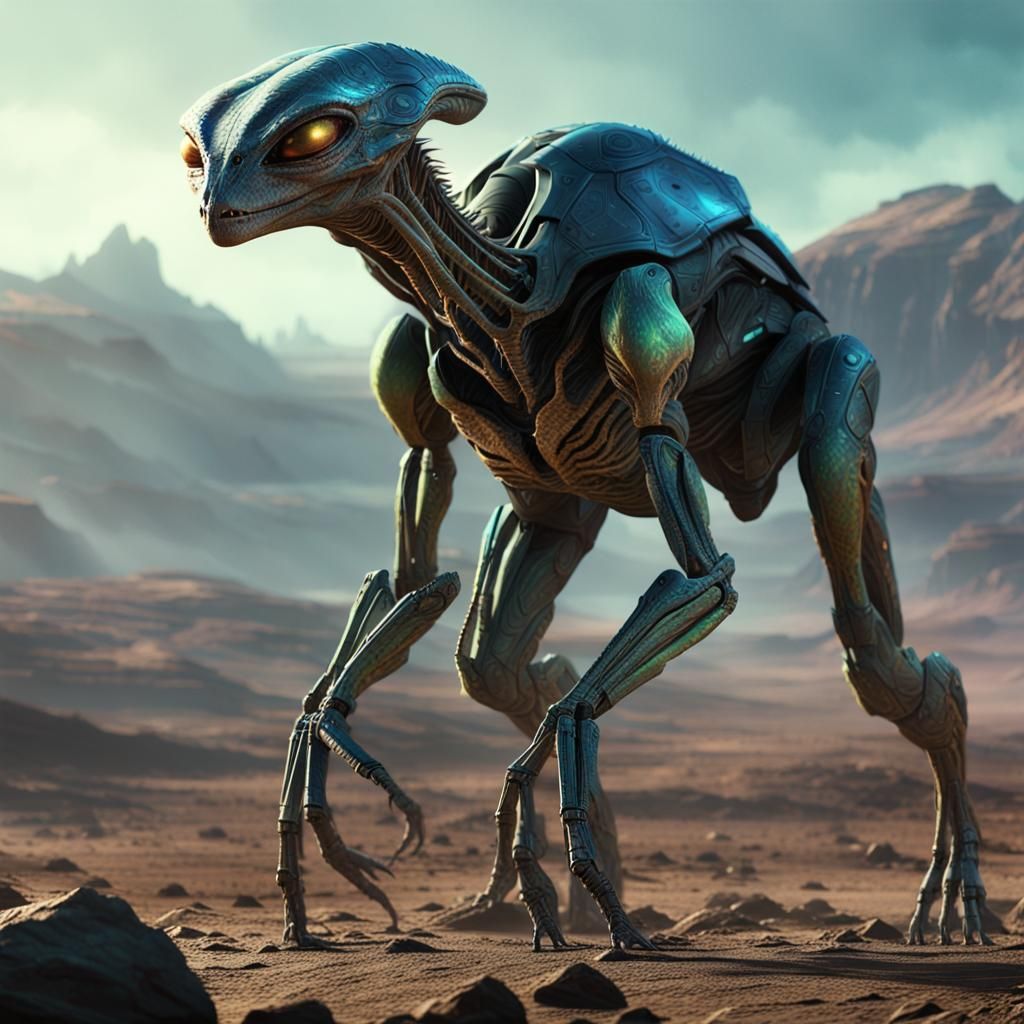 Alien Figure on Desolate Planet in Cinematic Style
