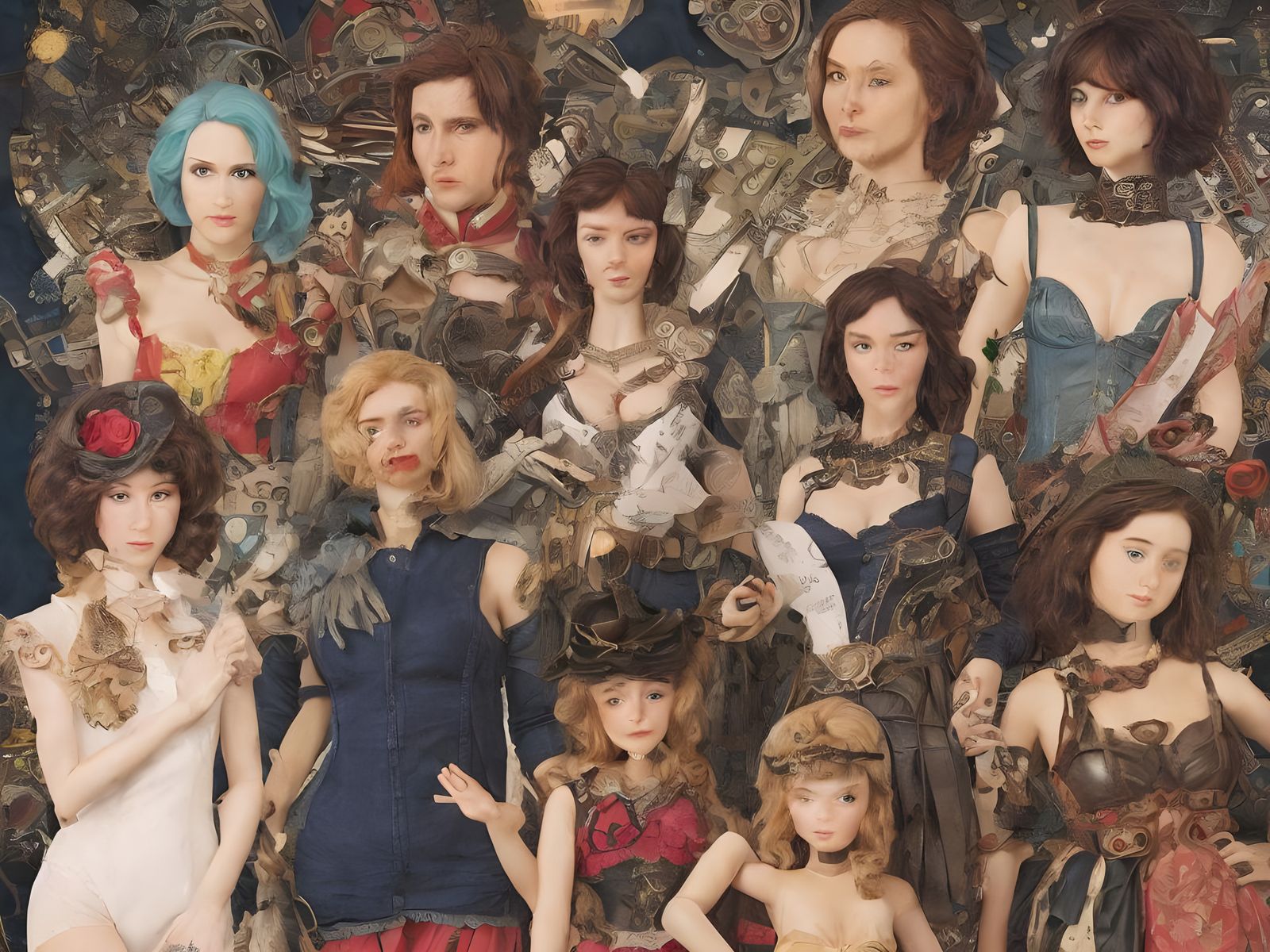 Steampunk Paper Dolls in Split-Complementary Colors