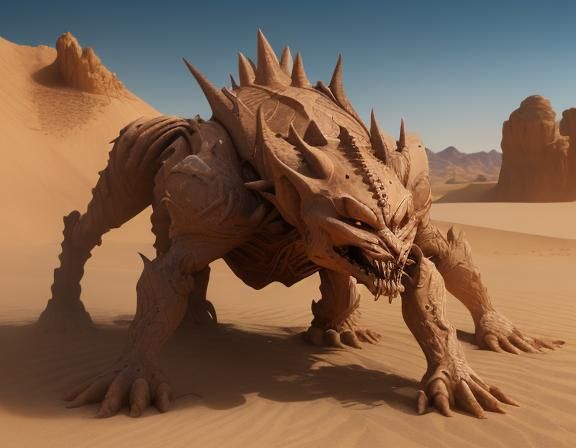 Hyperrealistic Sand Demon in Desert Splash Art