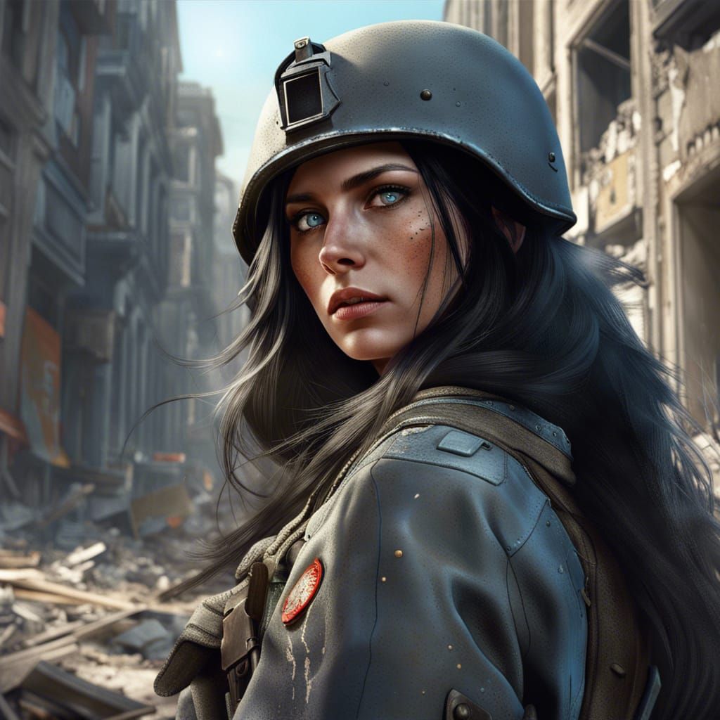 Sniper in Destroyed City, Hyperrealistic Concept Art