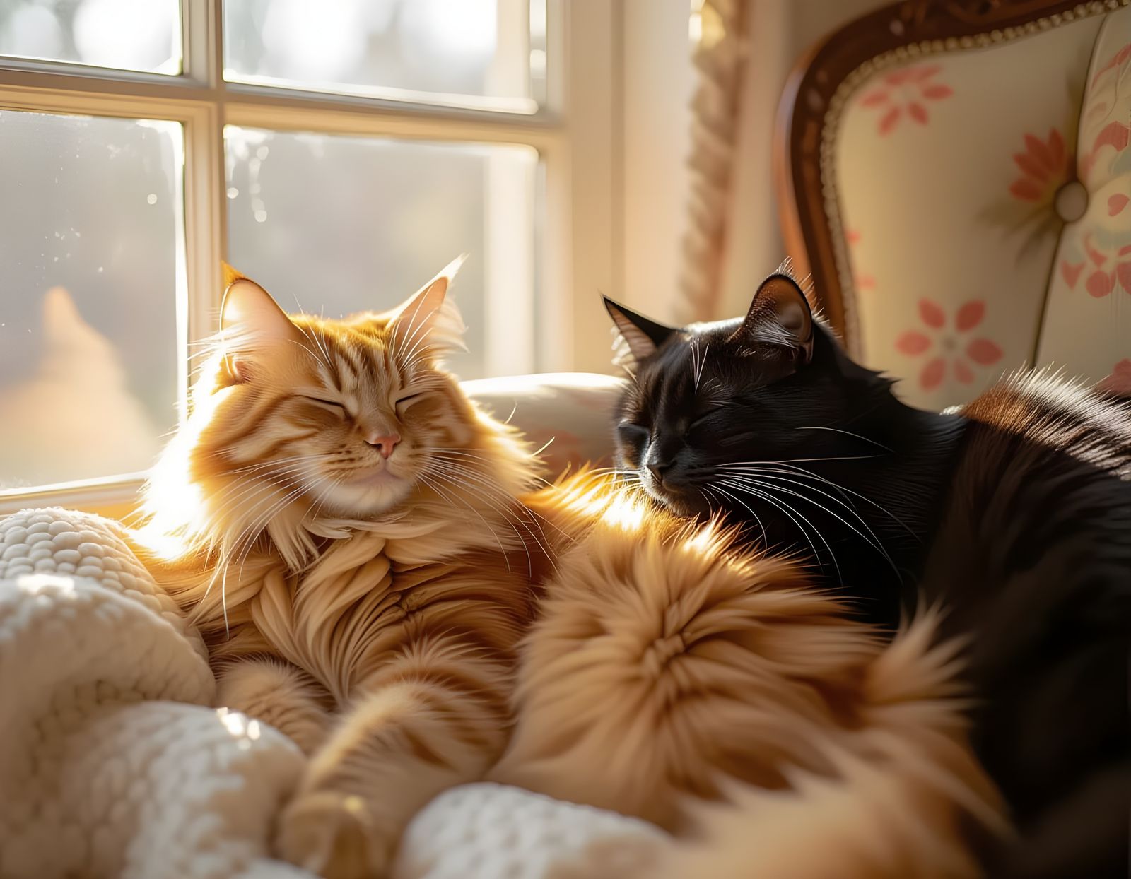 Two Cats Sleeping in Natural Light