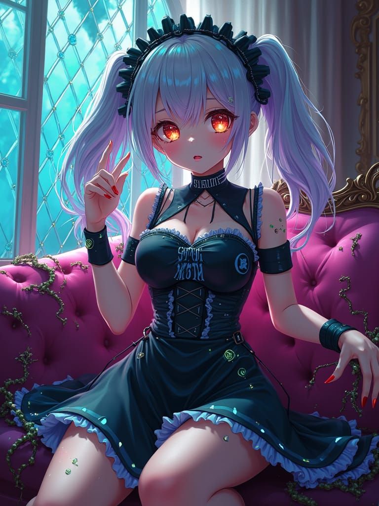 Cyber Gothic Maid Character in Anime Style