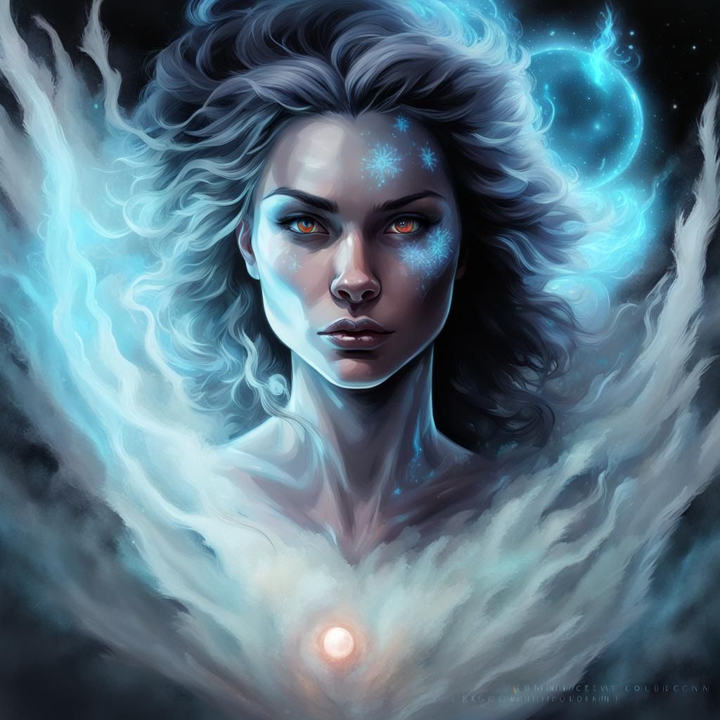 Glowing Wispy Female Werebear with Bioluminescent Moon