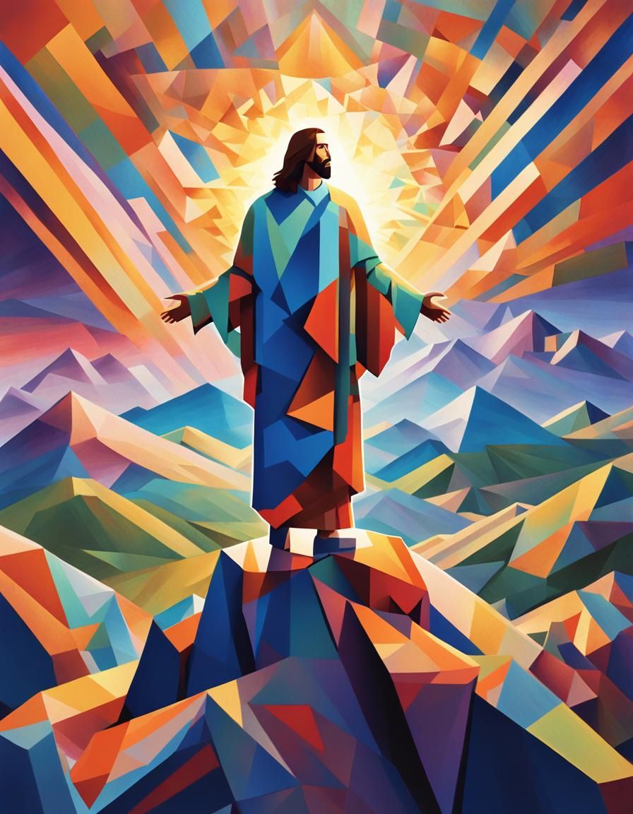 Modern Jesus: Cubist Masterpiece with Geometric Light