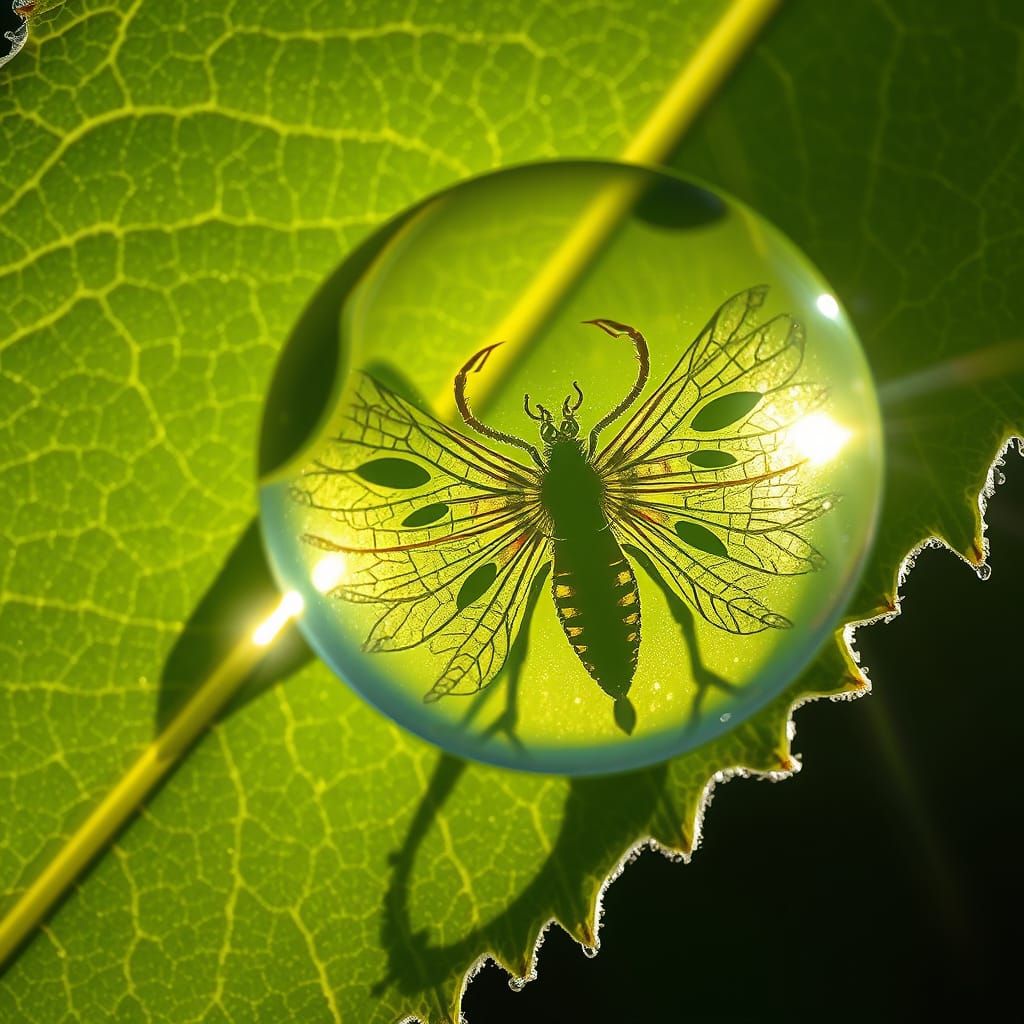 Dewdrop Silhouette: Alien Insect in Detailed Futurism