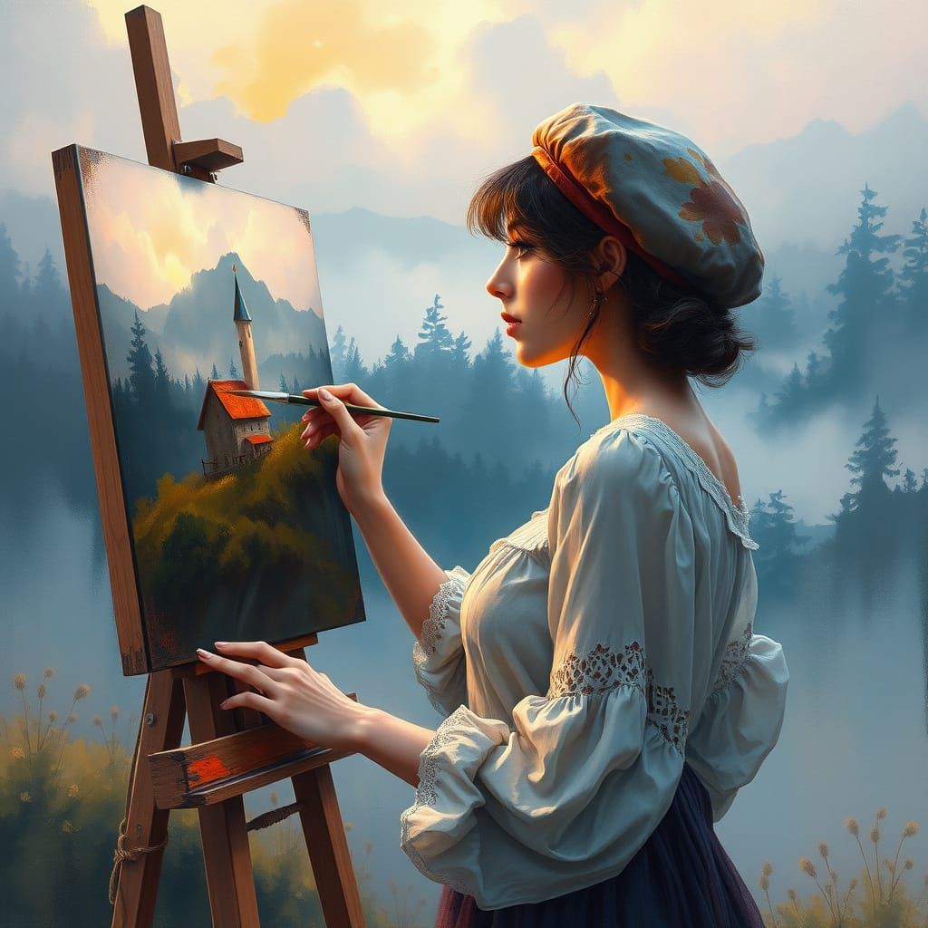 Ethereal Painter Captures Misty Landscape Reflection