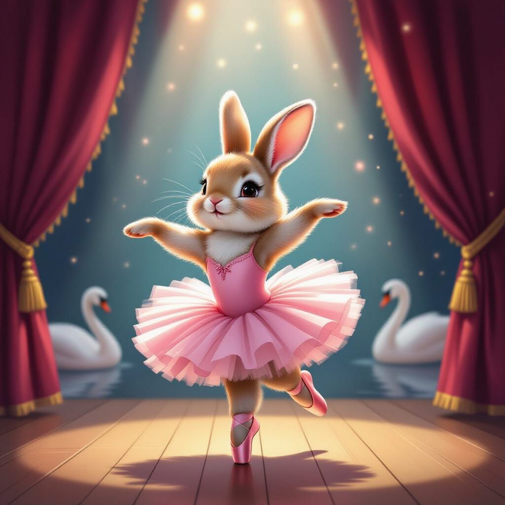 Ballet Bunny on Stage in Painterly Fantasy Style