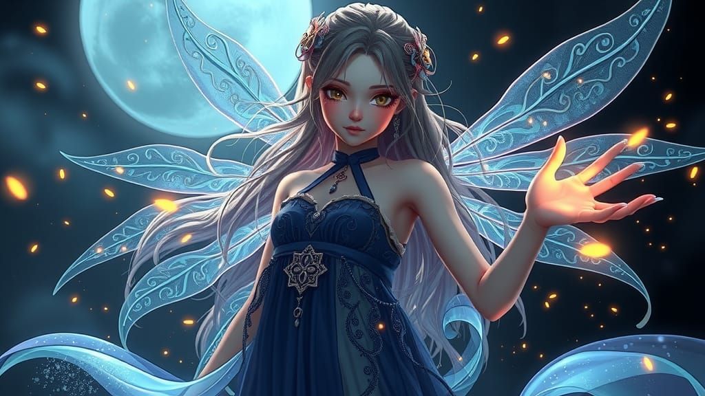 Celtic Sylph in Anime Style with Fireflies