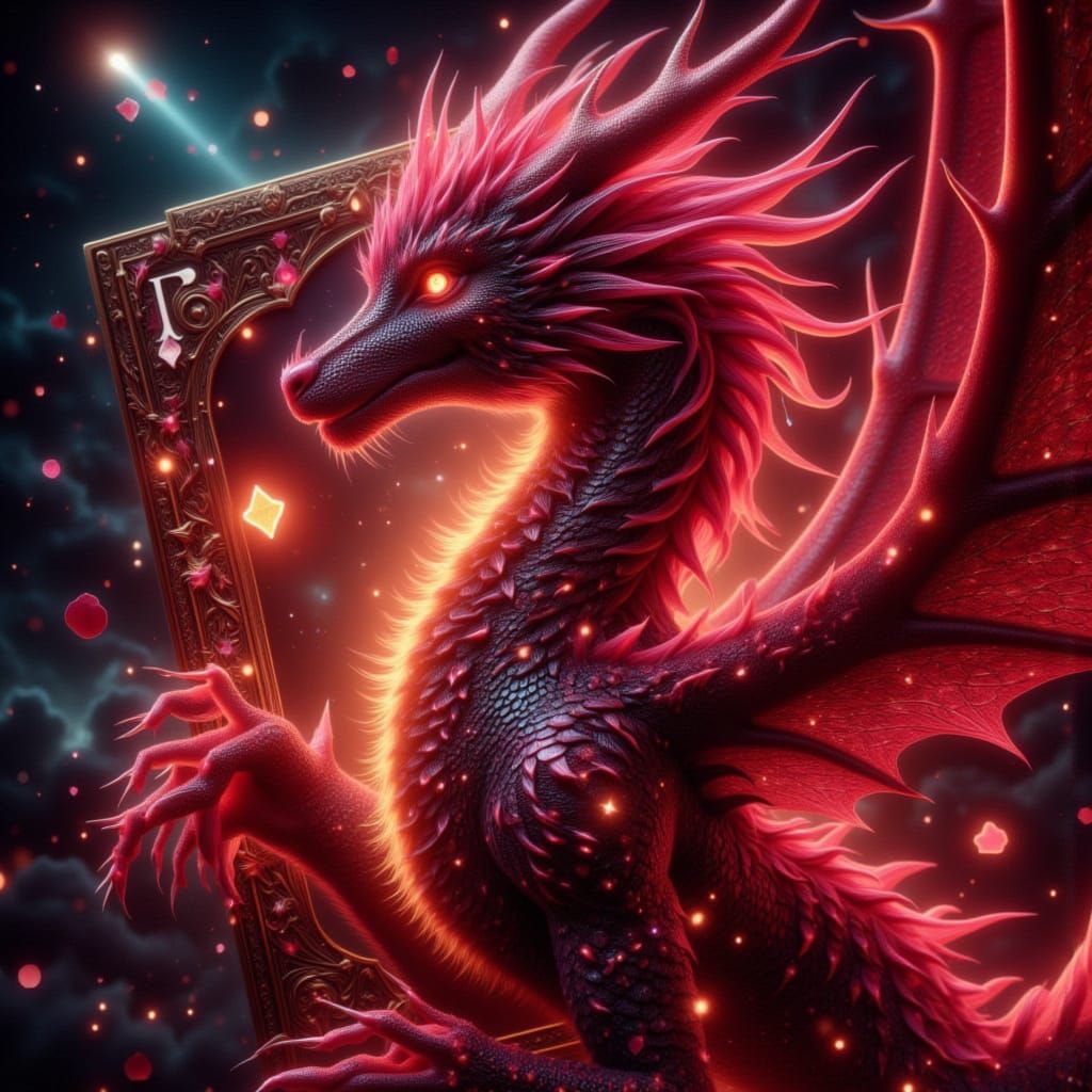 Dragon Emerges from Magical Card in Cyberpunk Style
