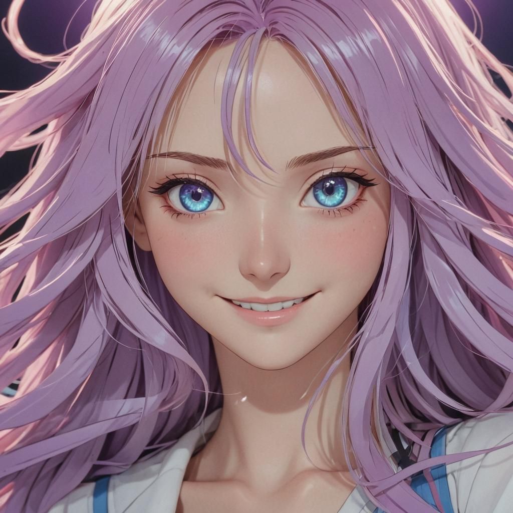 Smiling Anime Girl with Violet Hair