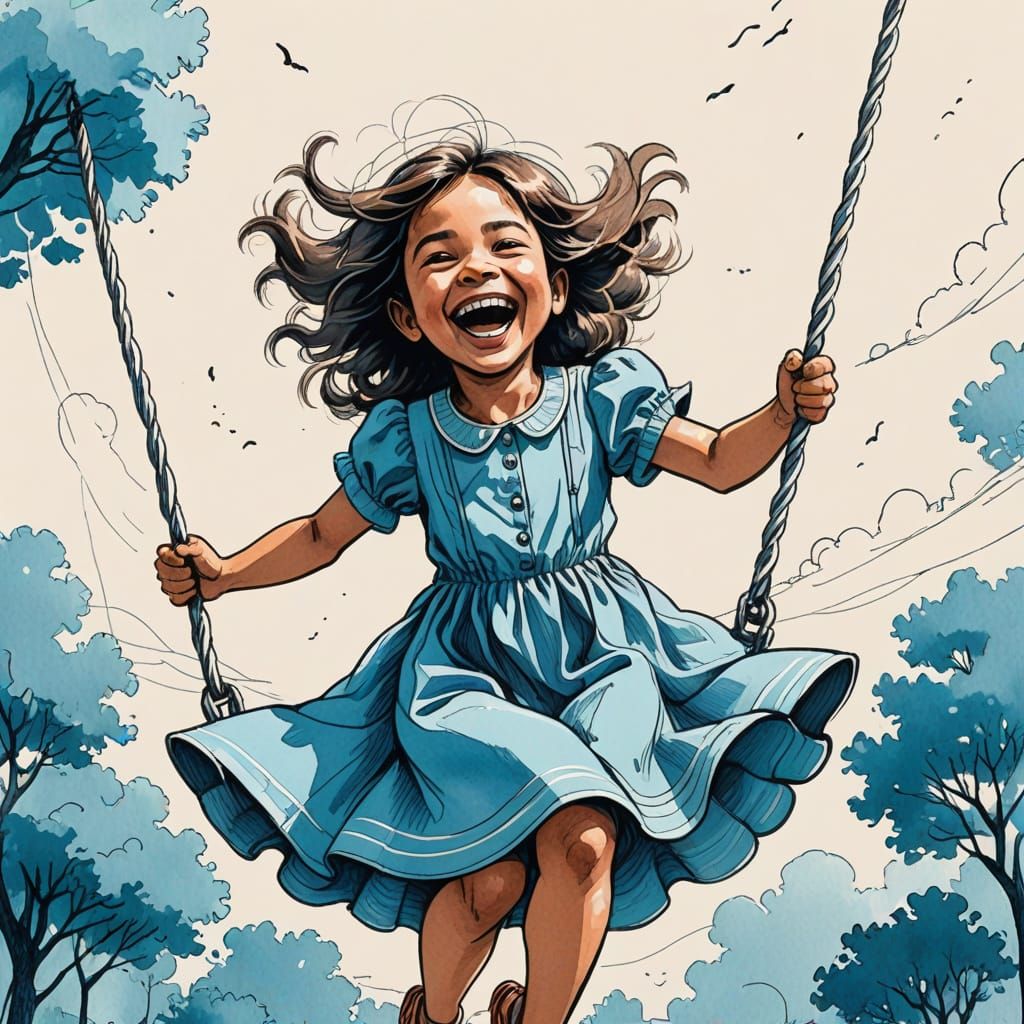 Joyful Childhood Moment in Whimsical Line Art