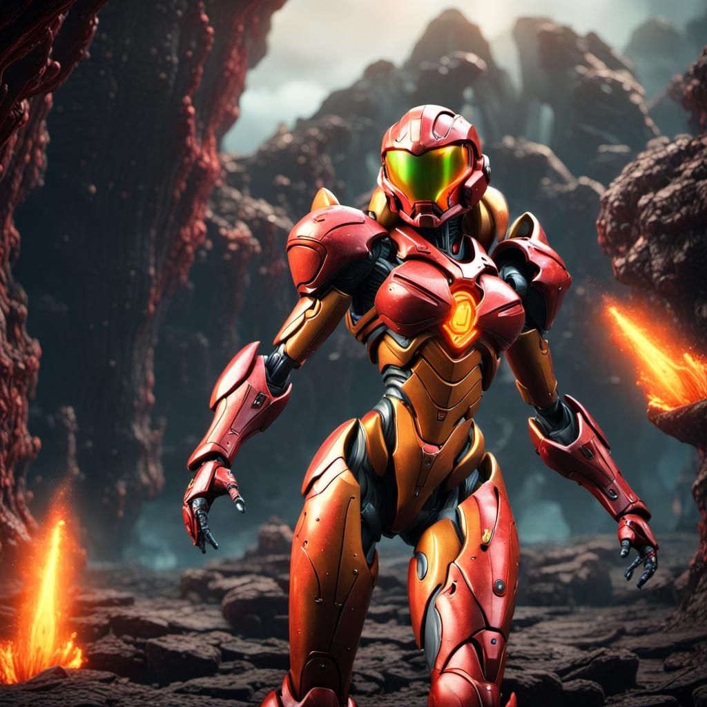 Samus Aran in Magma Zone, Fantasy Art