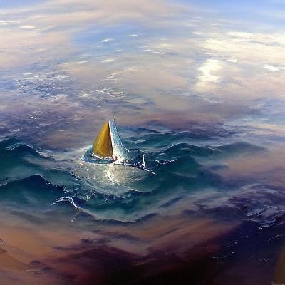 Small Sailboat on Ocean, Oil Painting by Gurney Style
