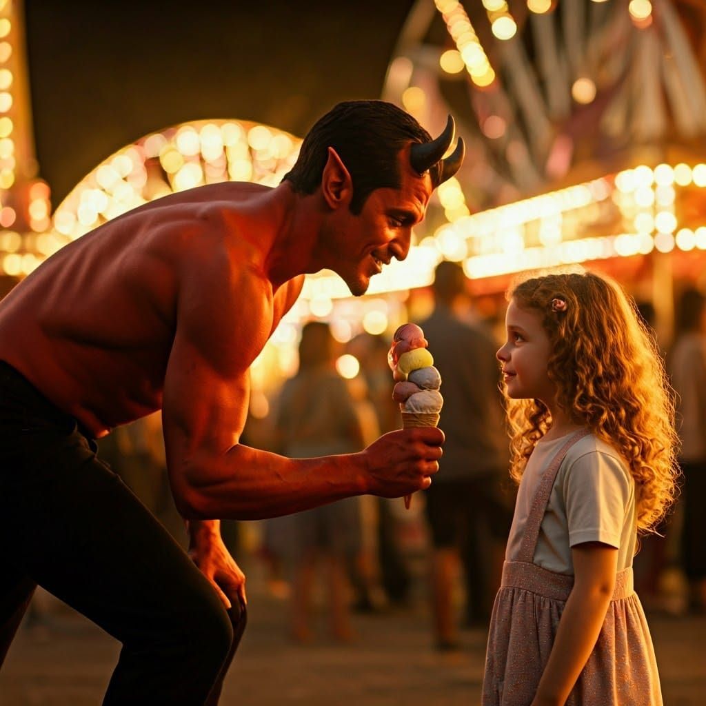 Satan Offers Ice Cream at a Fairground