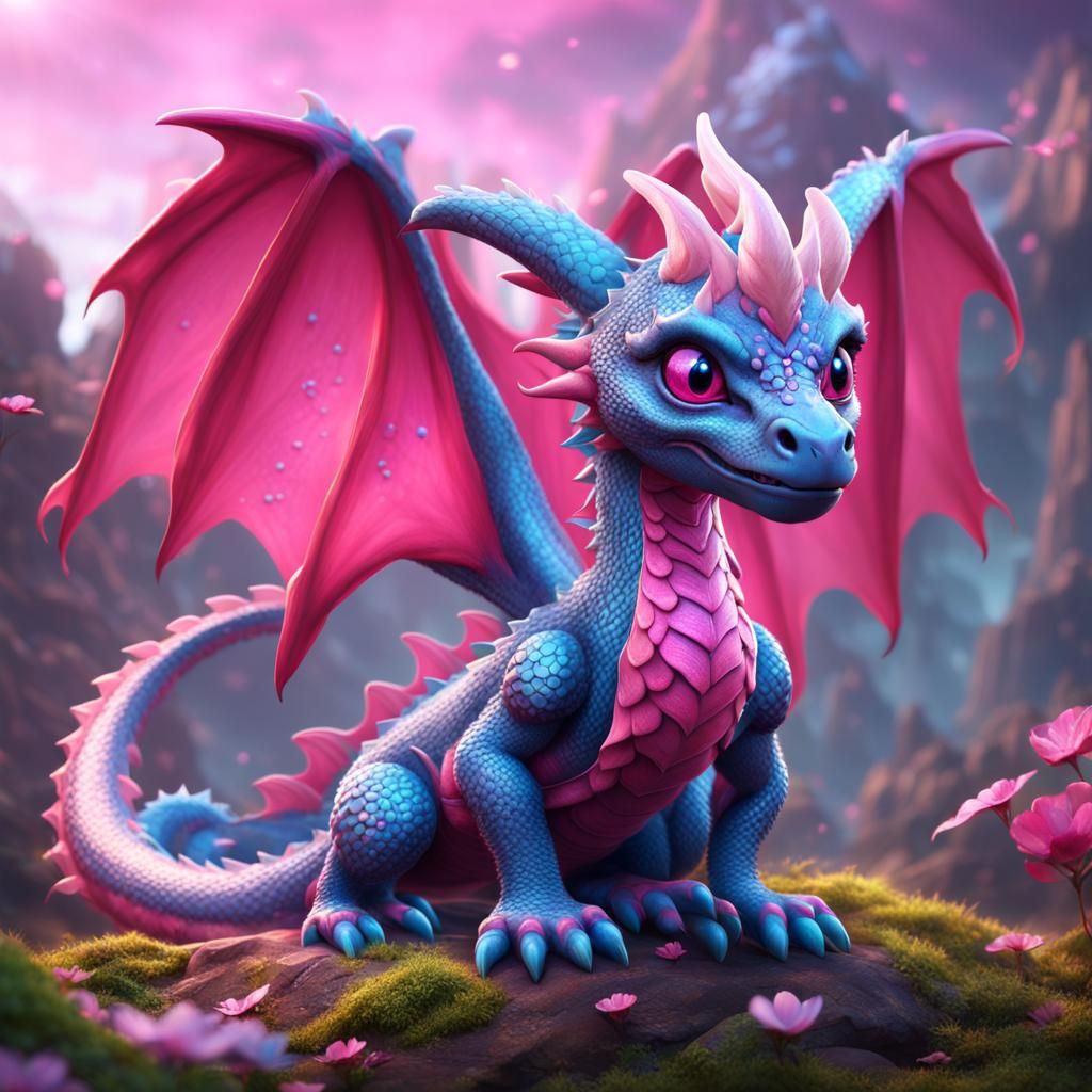 Adorable Pink Dragon with Blue Eyes