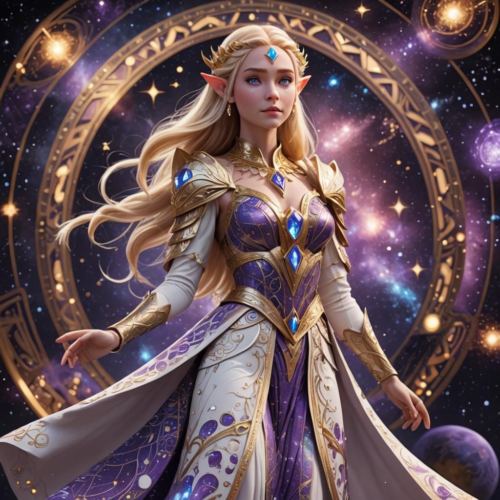 Elven Princess Walking in the Cosmos: 3D Digital Art